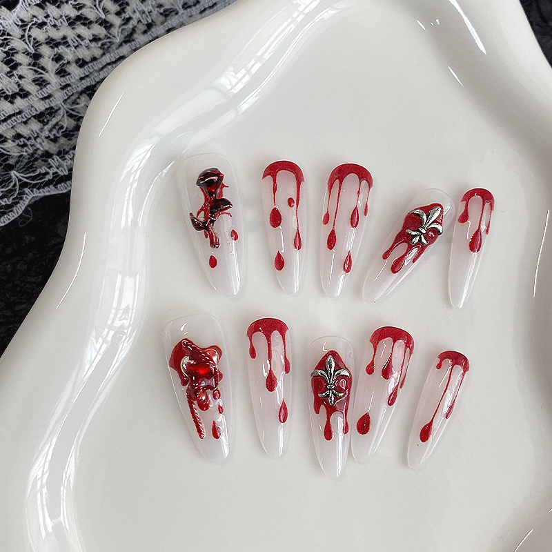 10Pcs Long Almond Press On Nai - Drip Tip Resin 评论和价格