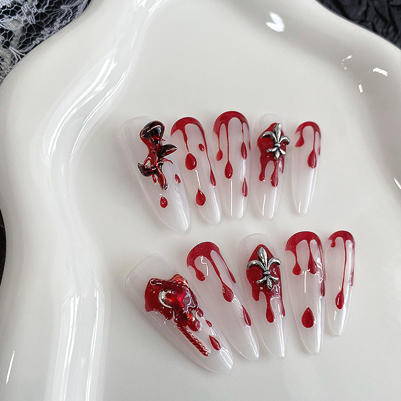 10Pcs Long Almond Press On Nai - Drip Tip Resin 评论和价格
